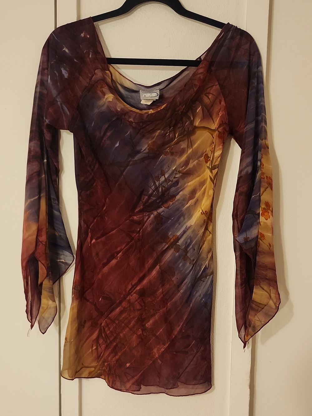 rave Burgundy Multi Sheer Long Sleeve Tie-Dye Tunic